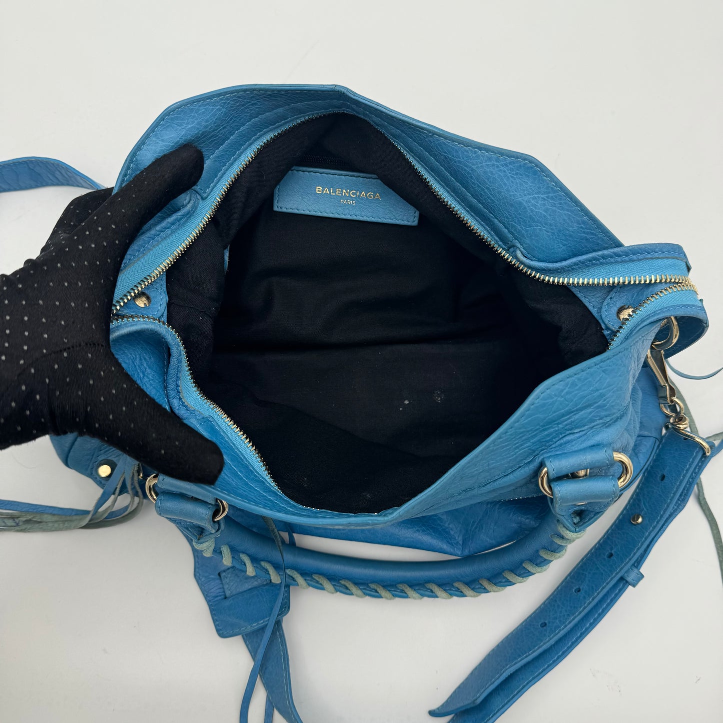 Balenciaga Sky Blue Leather Metallic Hardware Town SHW