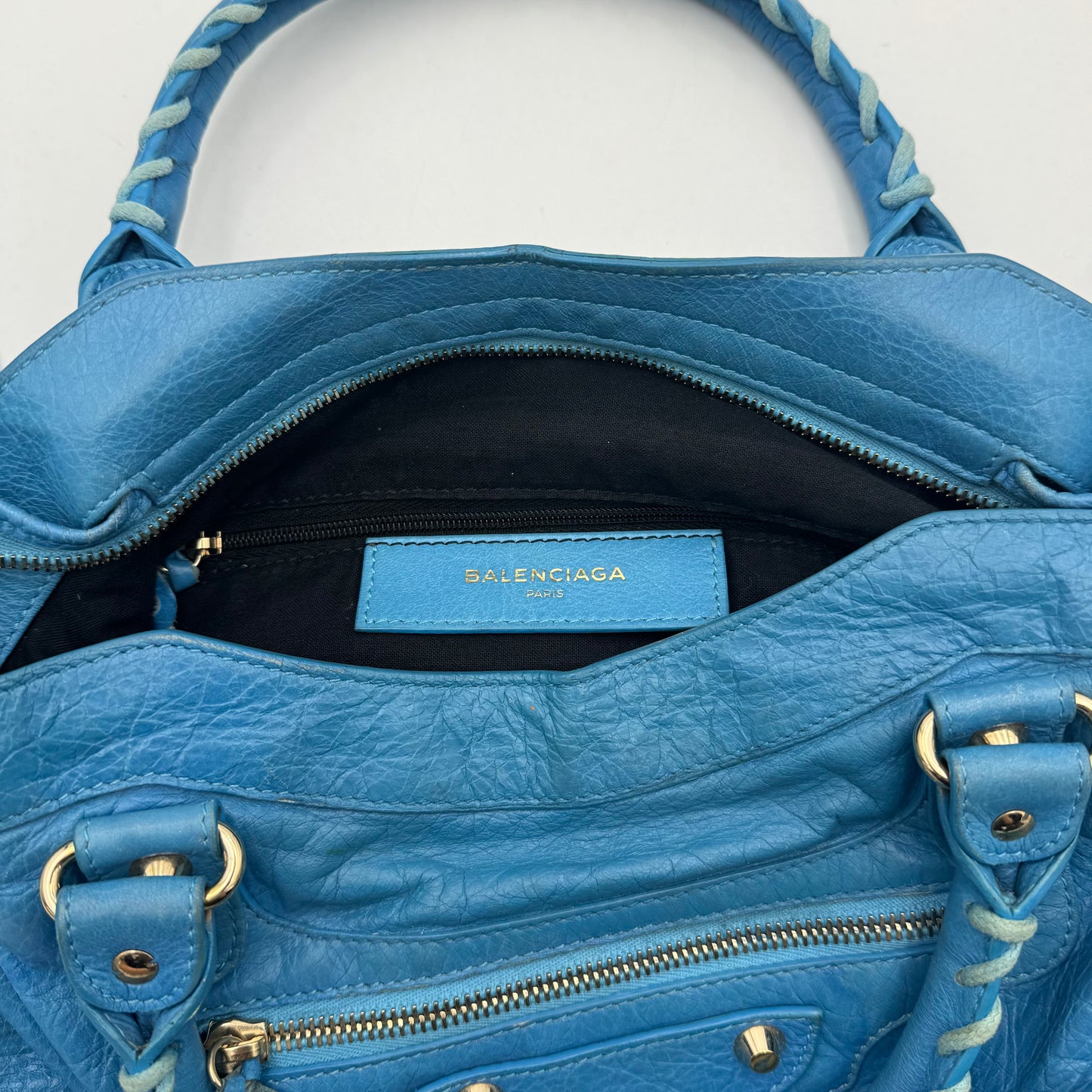 Balenciaga Sky Blue Leather Metallic Hardware Town SHW