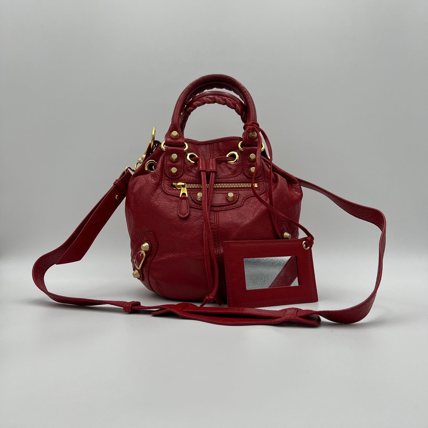 Balenciaga Red Leather Giant 12 Mini Pompon Bag GHW