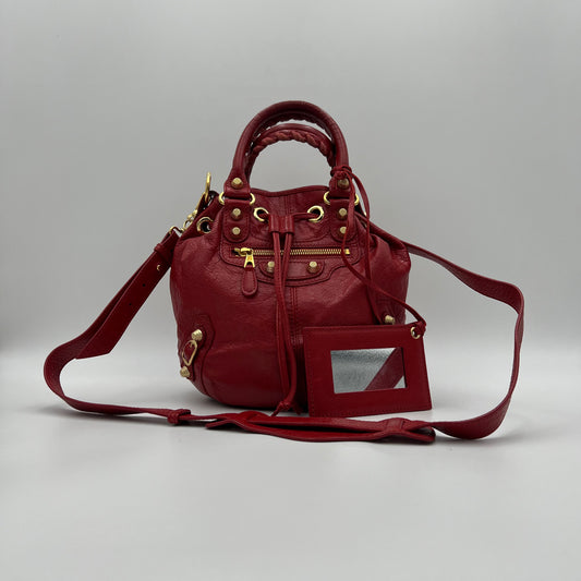Balenciaga Red Leather Giant 12 Mini Pompon Bag GHW
