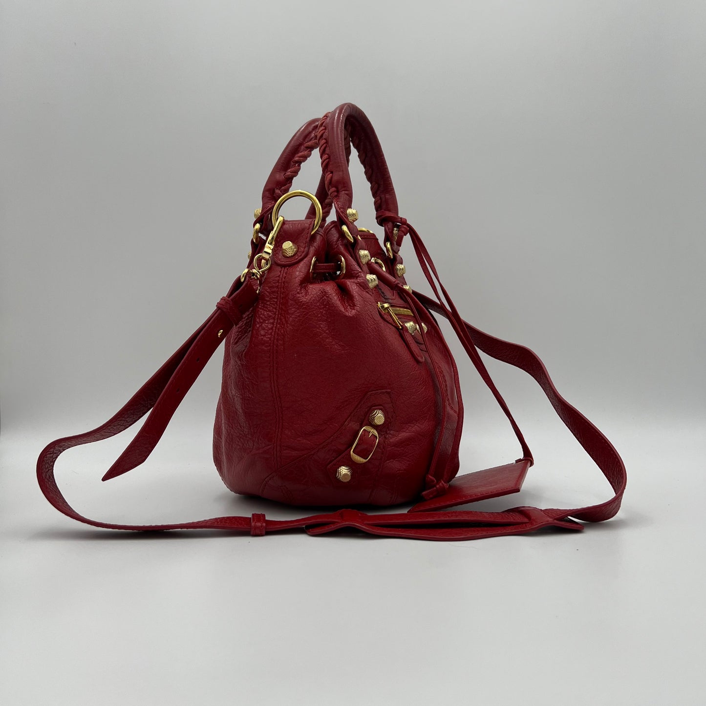 Balenciaga Red Leather Giant 12 Mini Pompon Bag GHW