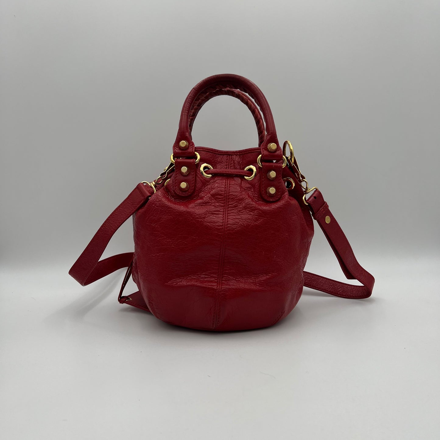 Balenciaga Red Leather Giant 12 Mini Pompon Bag GHW