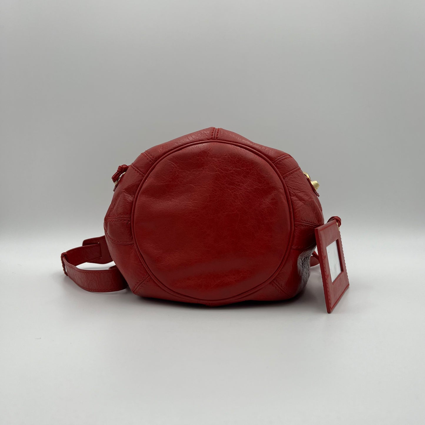 Balenciaga Red Leather Giant 12 Mini Pompon Bag GHW