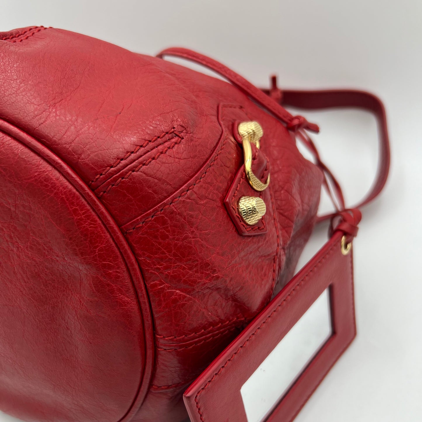 Balenciaga Red Leather Giant 12 Mini Pompon Bag GHW