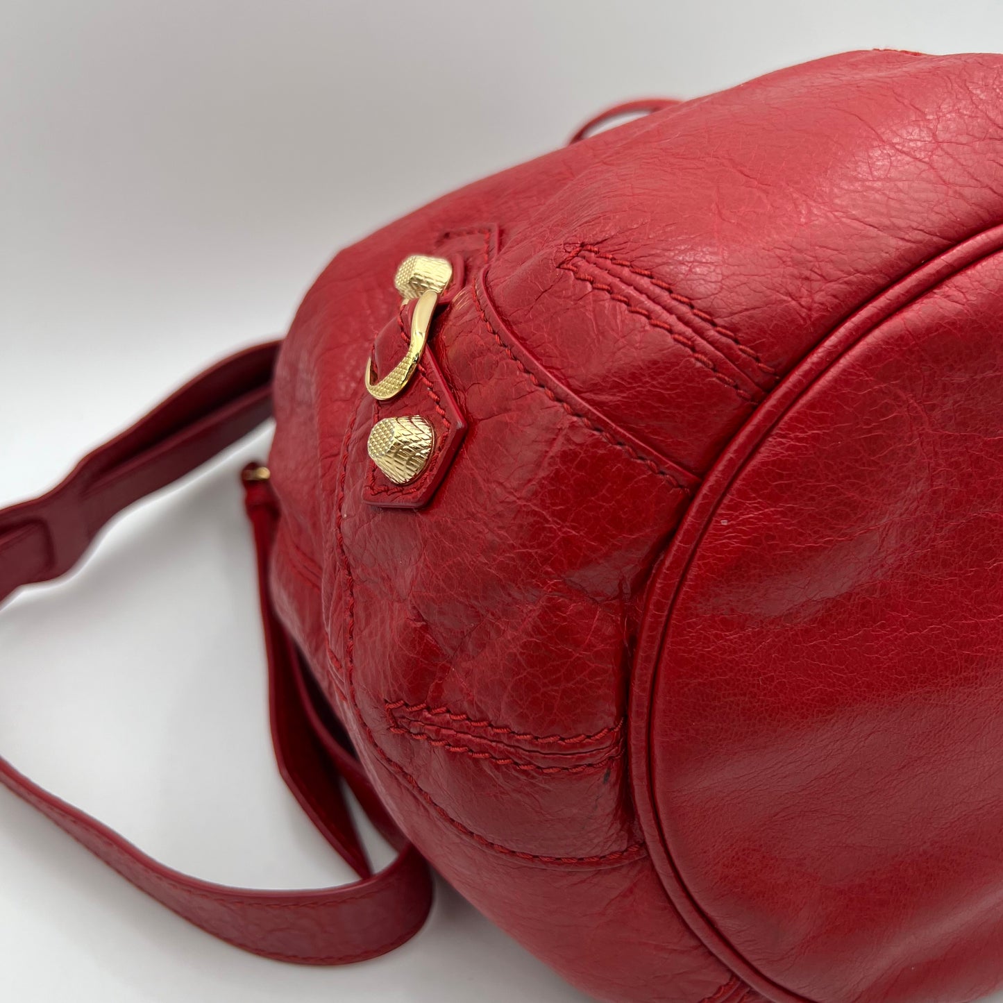 Balenciaga Red Leather Giant 12 Mini Pompon Bag GHW