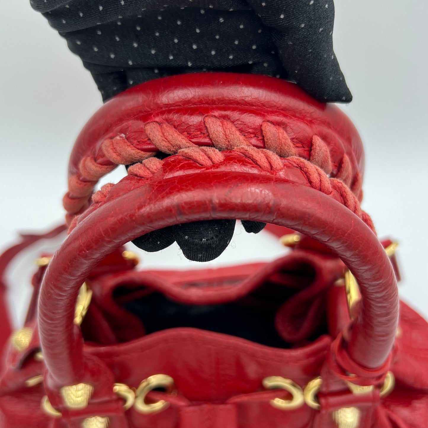 Balenciaga Red Leather Giant 12 Mini Pompon Bag GHW
