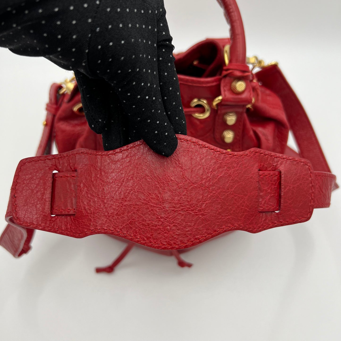 Balenciaga Red Leather Giant 12 Mini Pompon Bag GHW