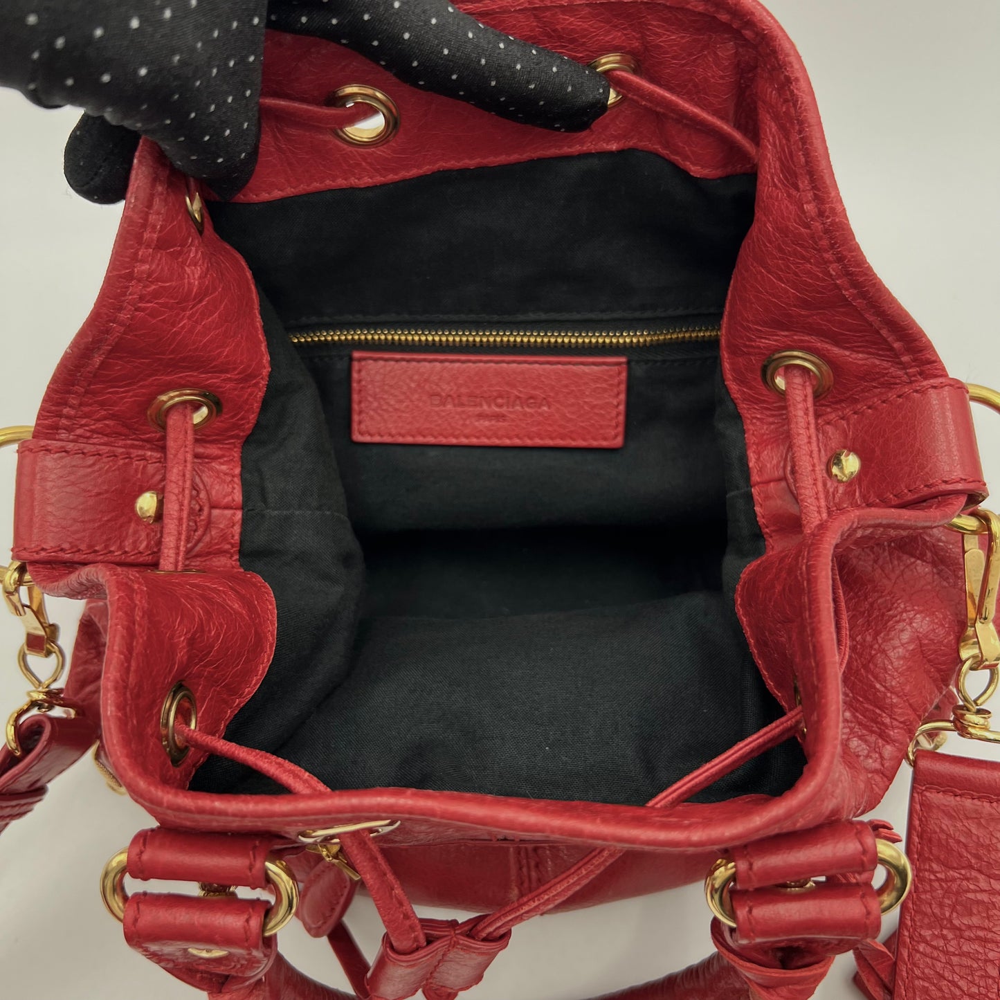 Balenciaga Red Leather Giant 12 Mini Pompon Bag GHW