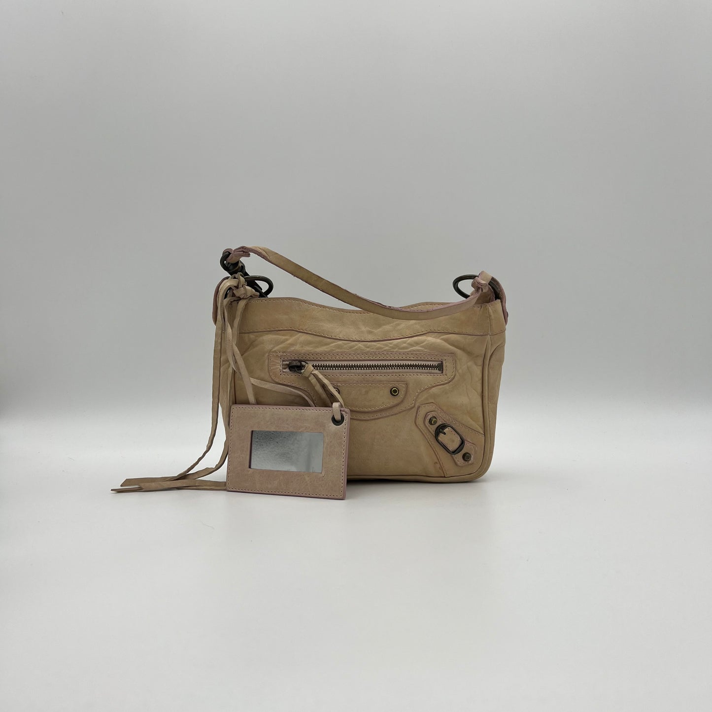 Balenciaga Beige Leather Pink Gum Seal Hip The Shoulder Bag