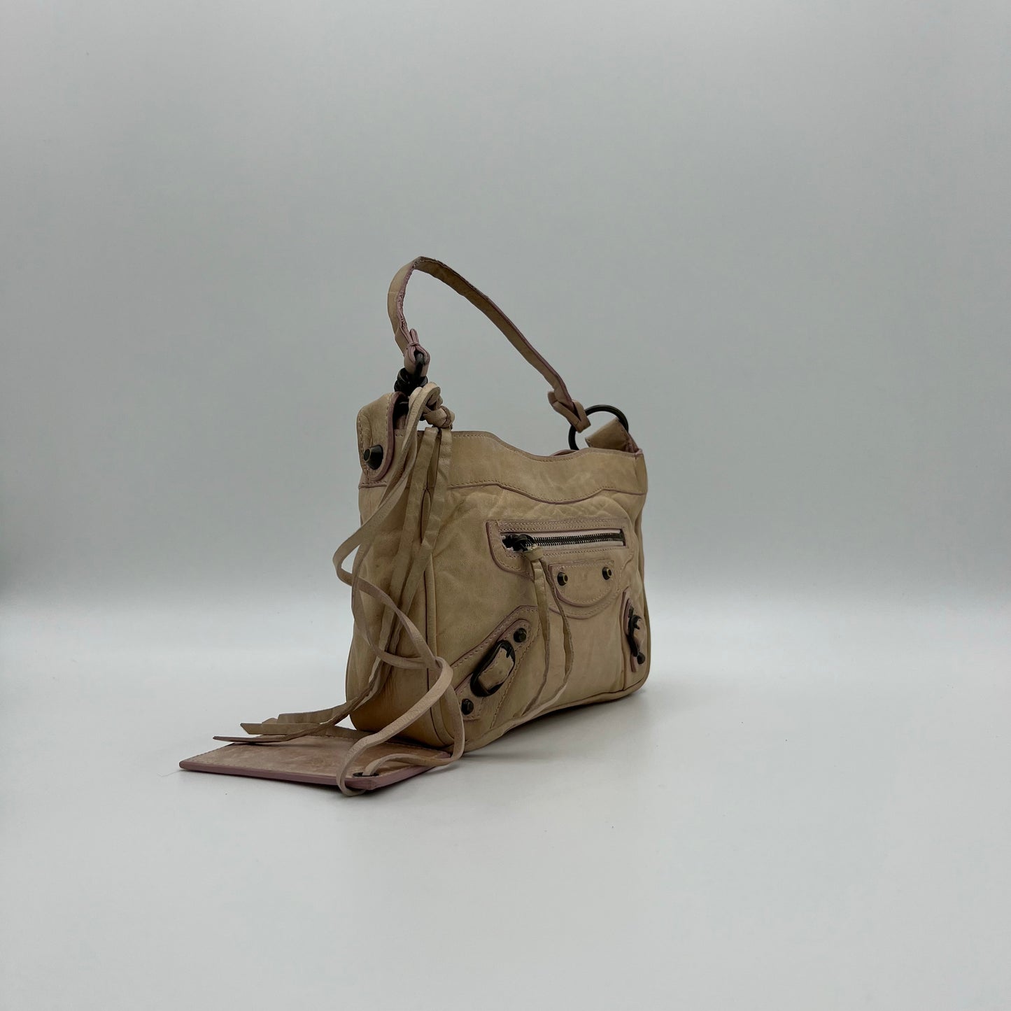 Balenciaga Beige Leather Pink Gum Seal Hip The Shoulder Bag