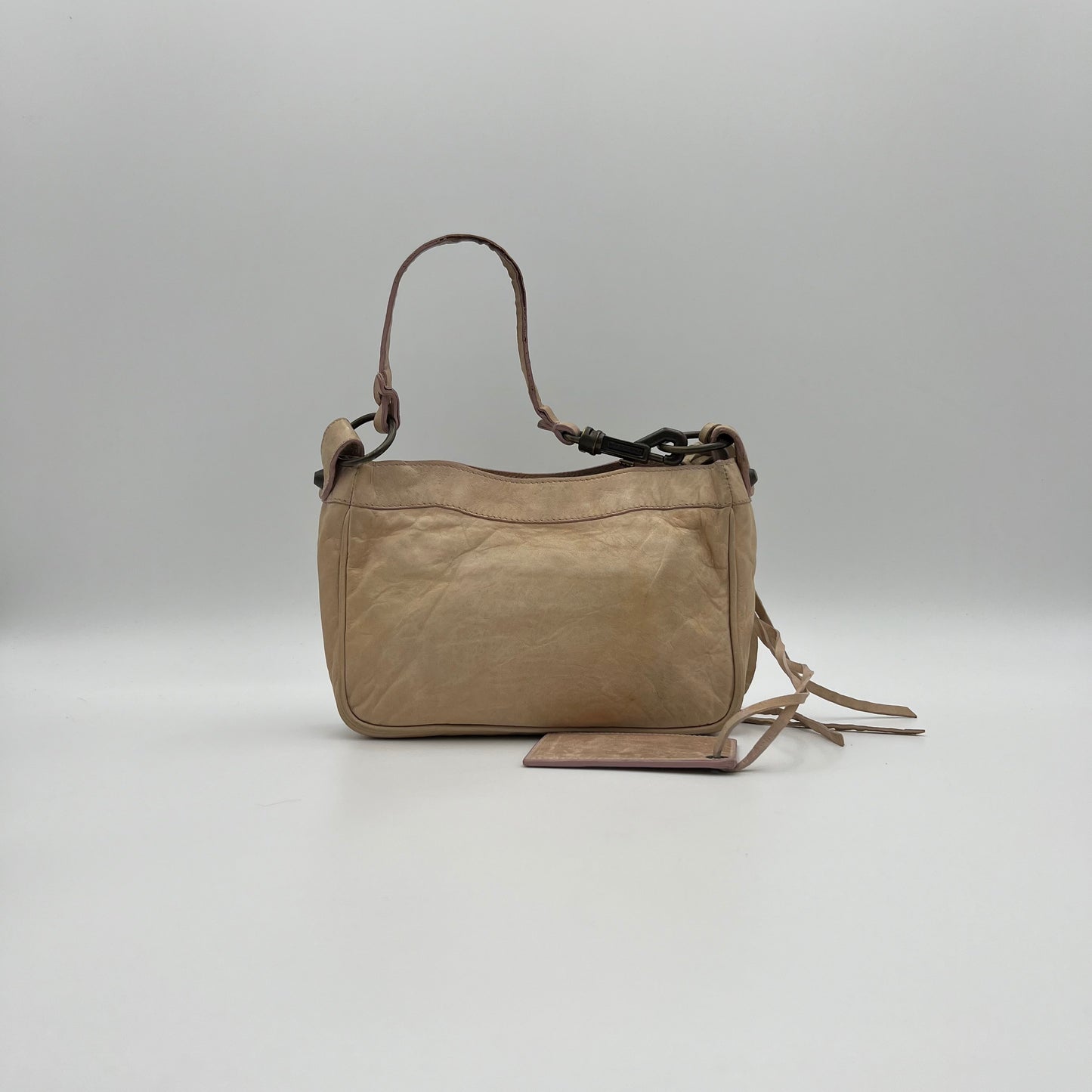 Balenciaga Beige Leather Pink Gum Seal Hip The Shoulder Bag