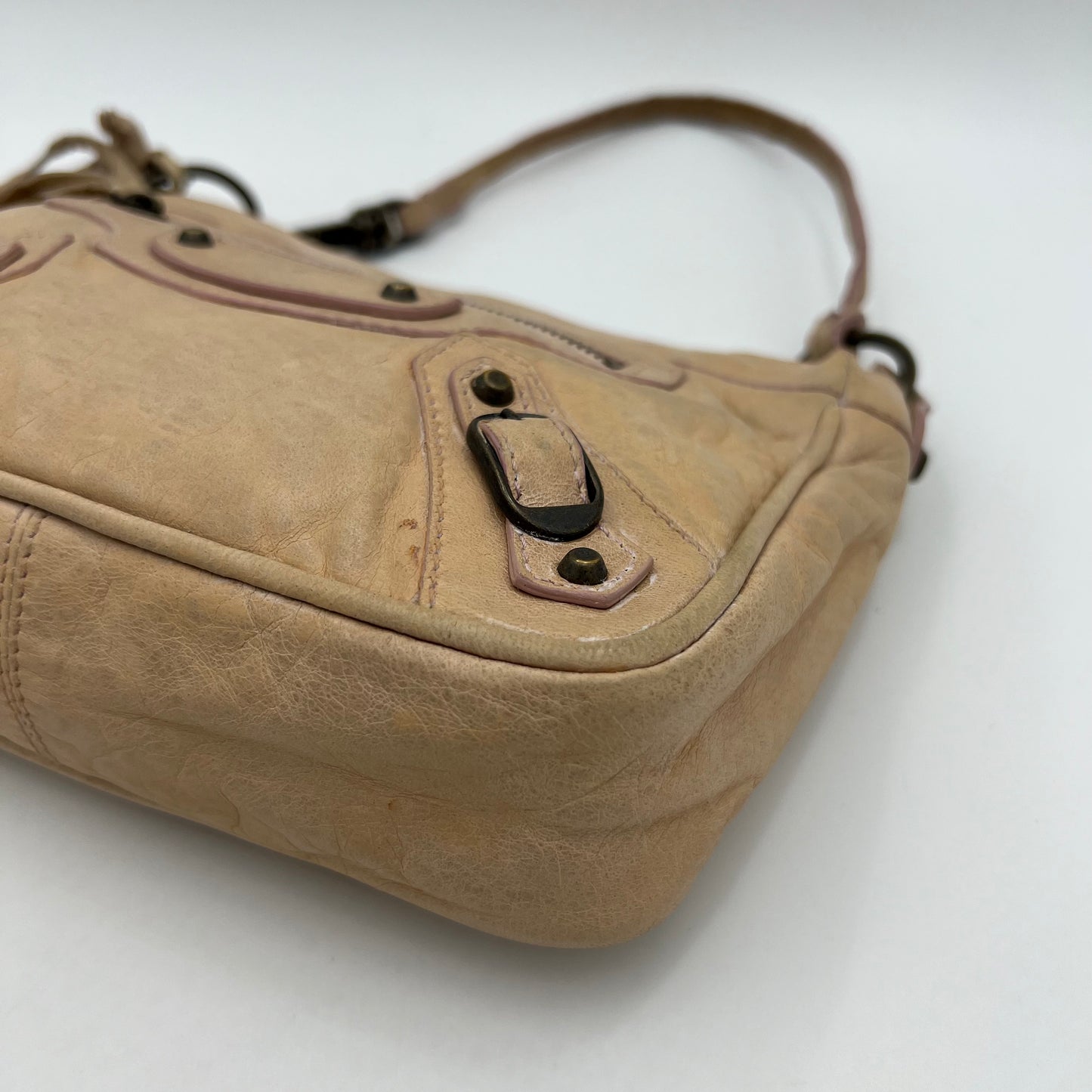 Balenciaga Beige Leather Pink Gum Seal Hip The Shoulder Bag