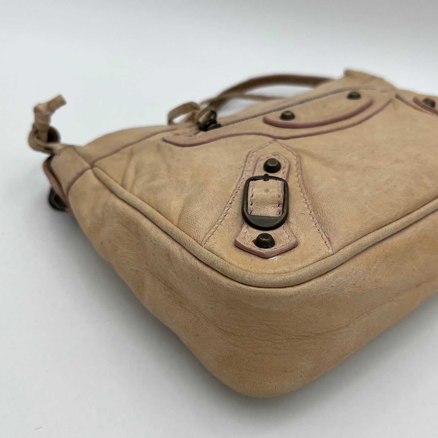 Balenciaga Beige Leather Pink Gum Seal Hip The Shoulder Bag