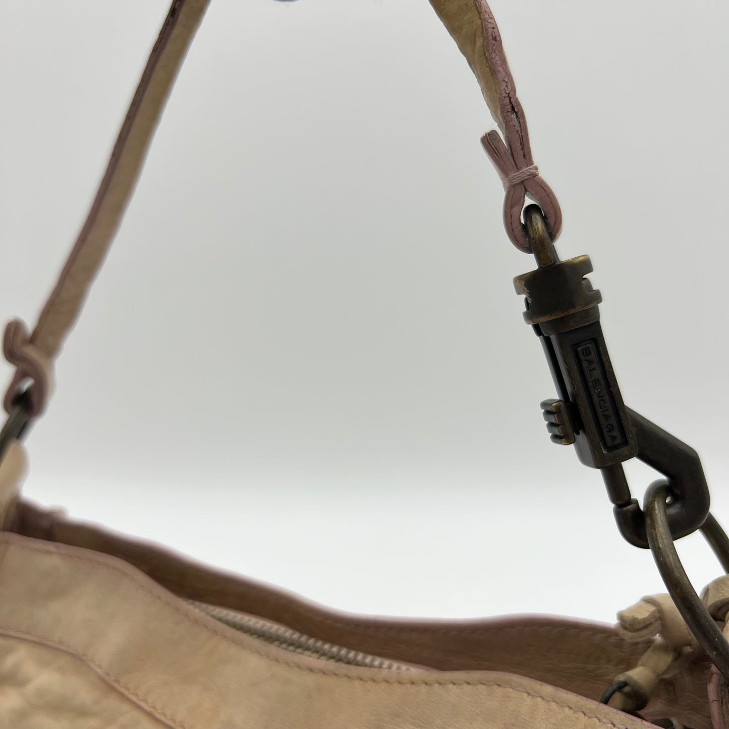 Balenciaga Beige Leather Pink Gum Seal Hip The Shoulder Bag