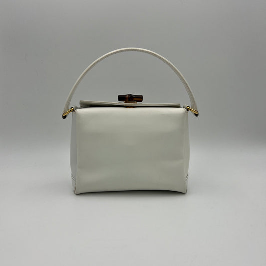 Gucci Vintage White Bamboo Twist Lock Handbag