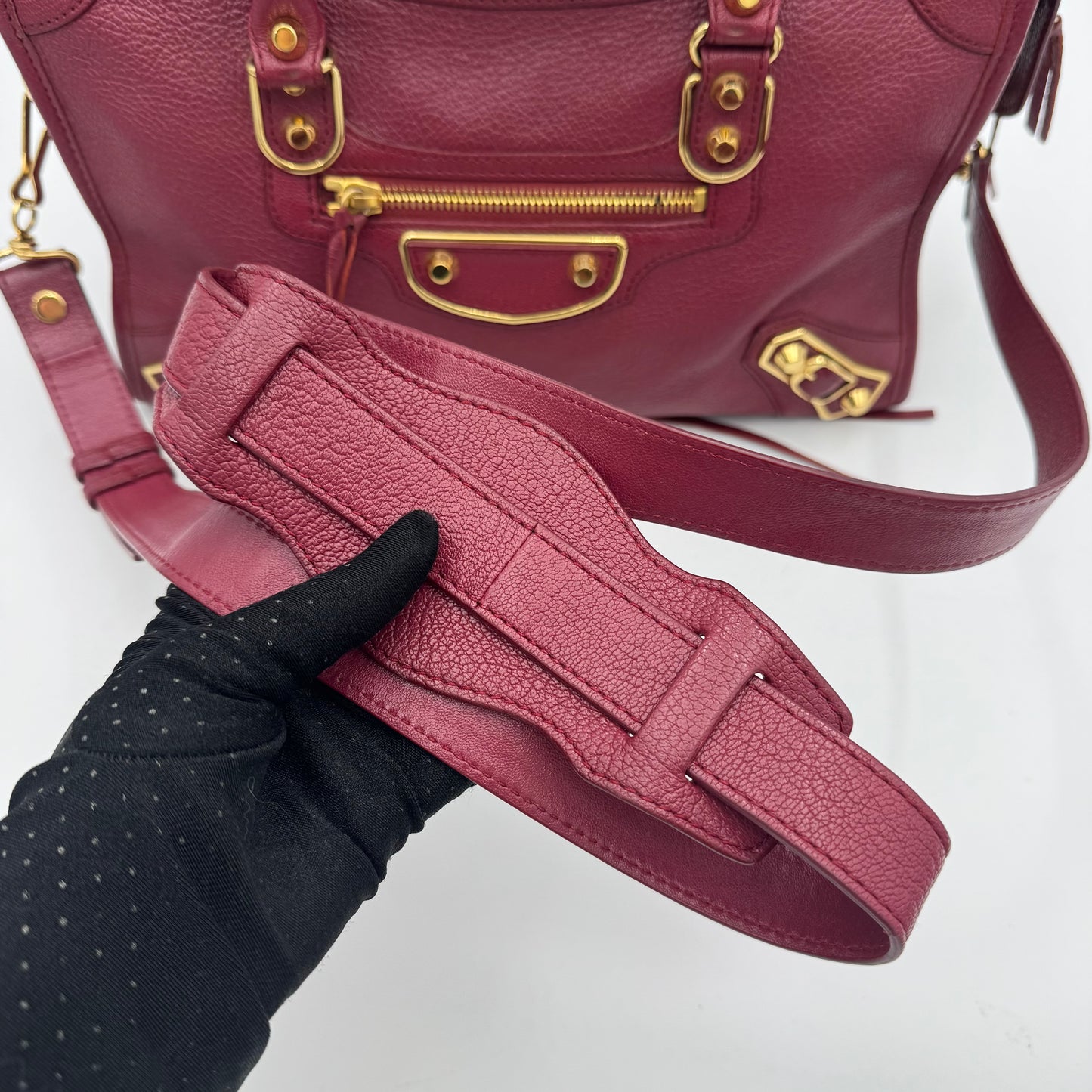 Balenciaga Rasperry Red Small Metallic Edge City GHW