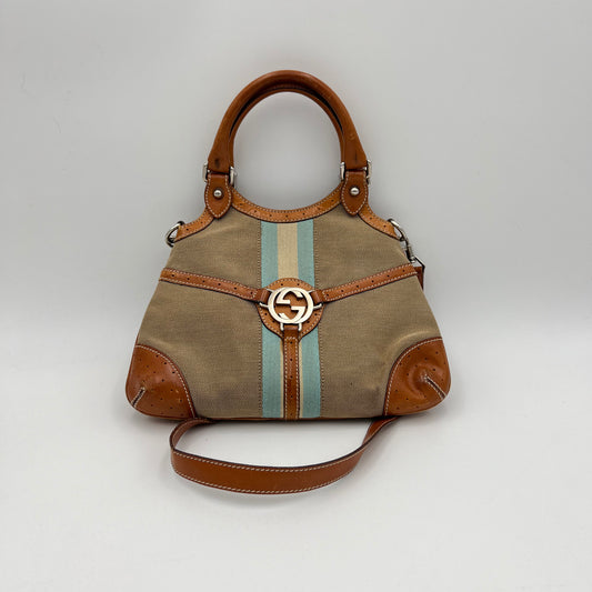 Gucci Web Canvas Reins Handbag with Long Strap