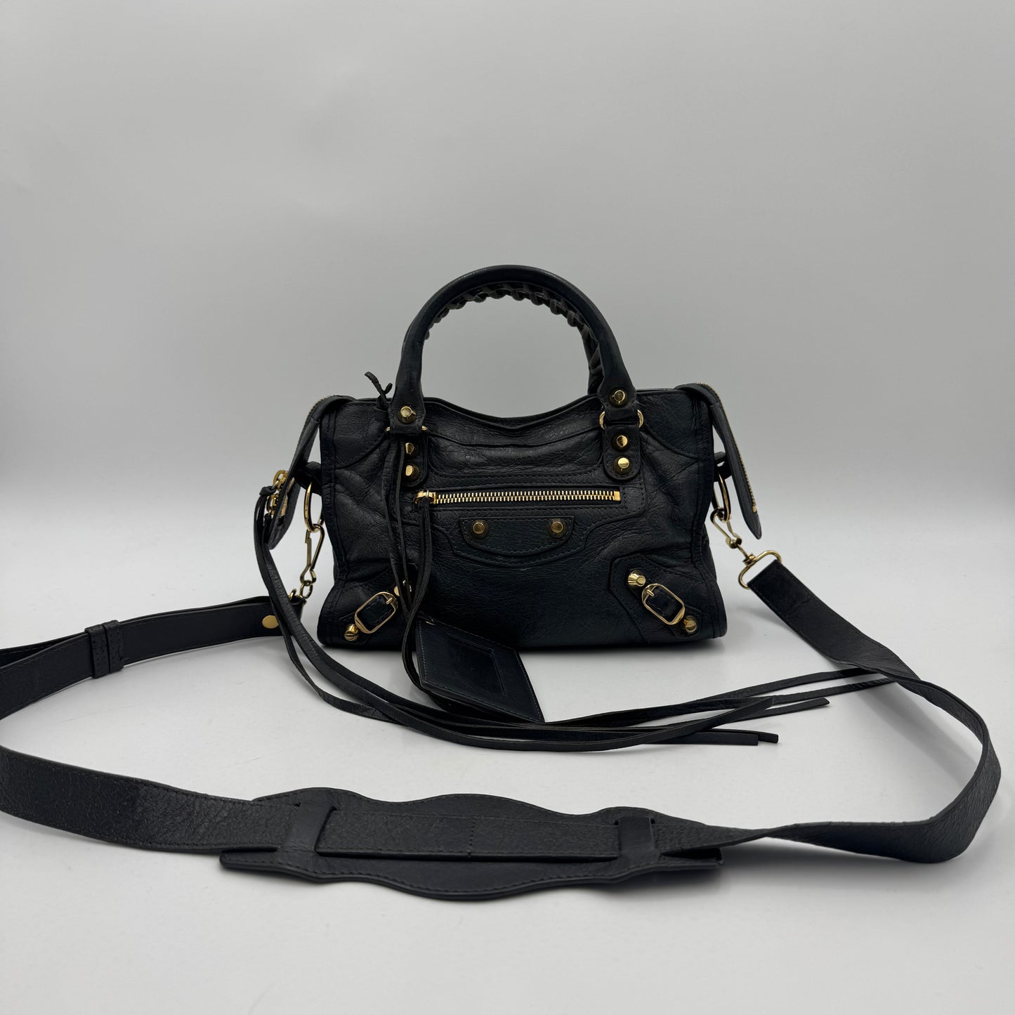 Balenciaga Gray Leather Mini City GHW