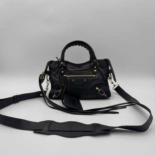Balenciaga Gray Leather Mini City GHW