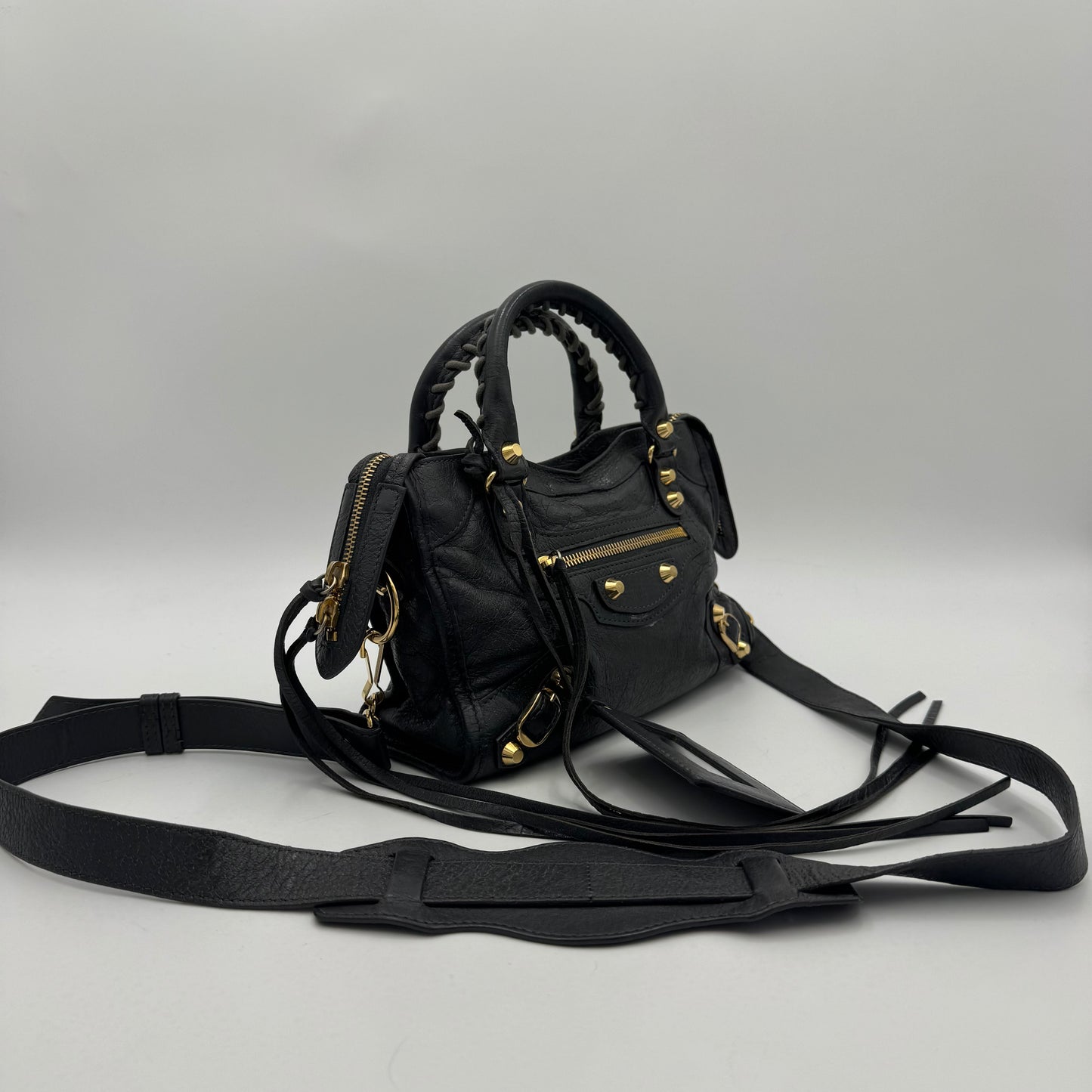 Balenciaga Gray Leather Mini City GHW