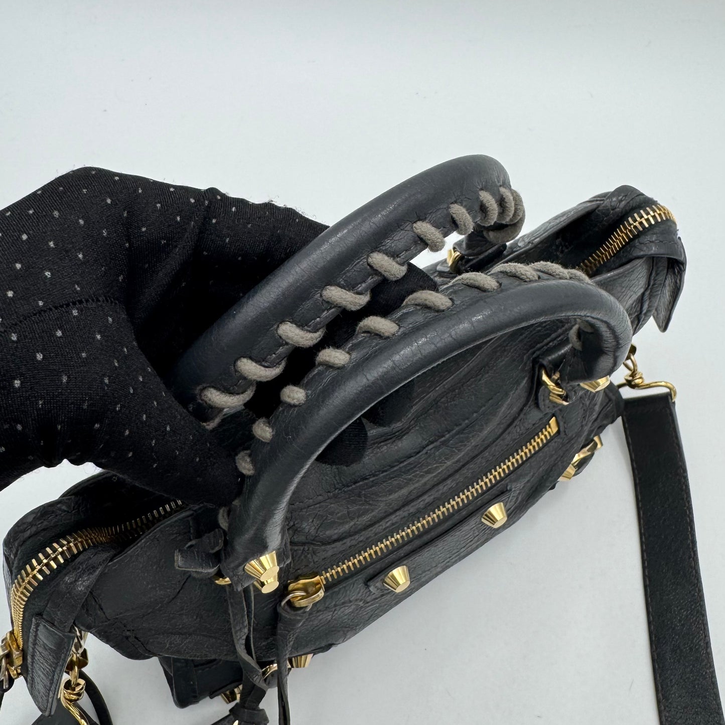 Balenciaga Gray Leather Mini City GHW