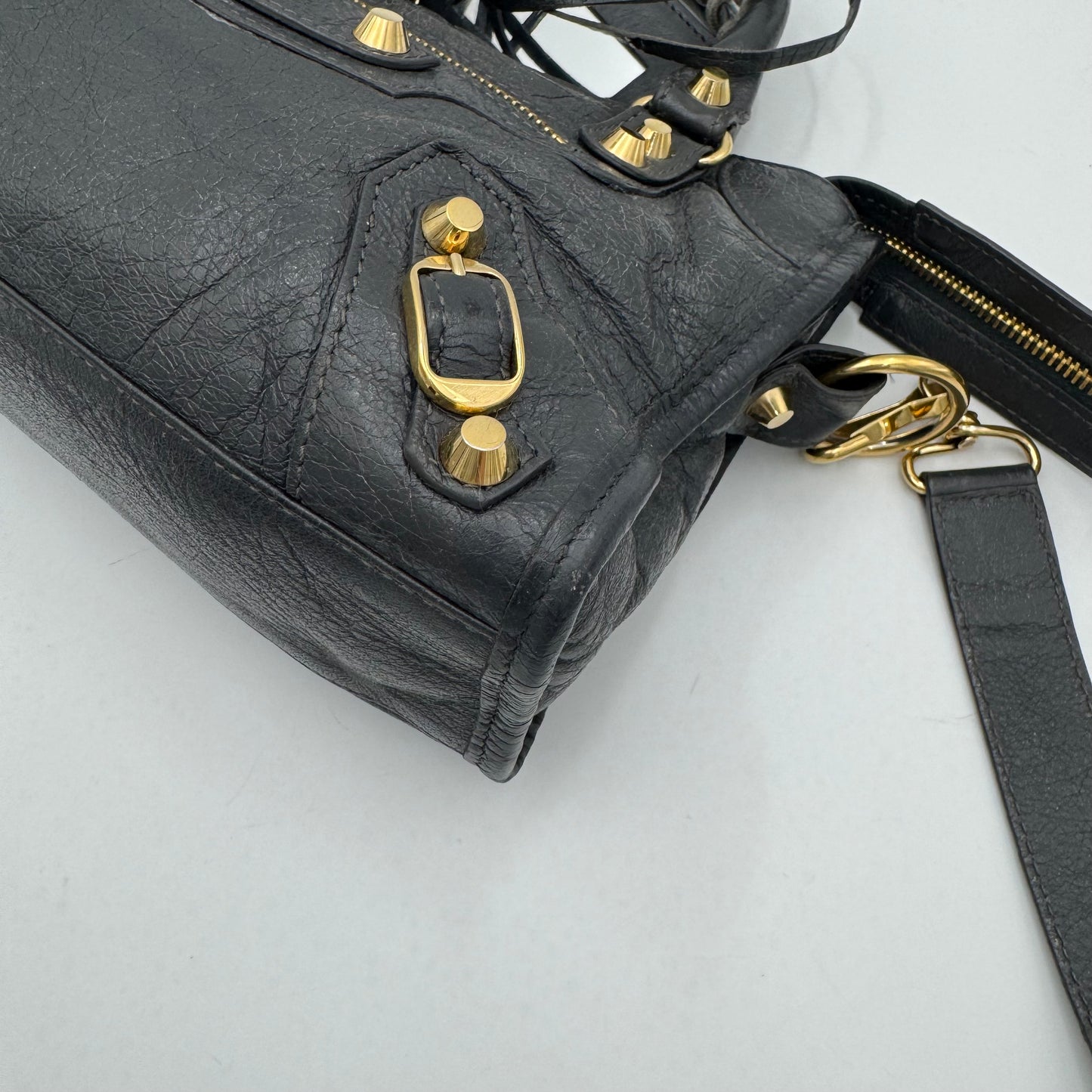 Balenciaga Gray Leather Mini City GHW