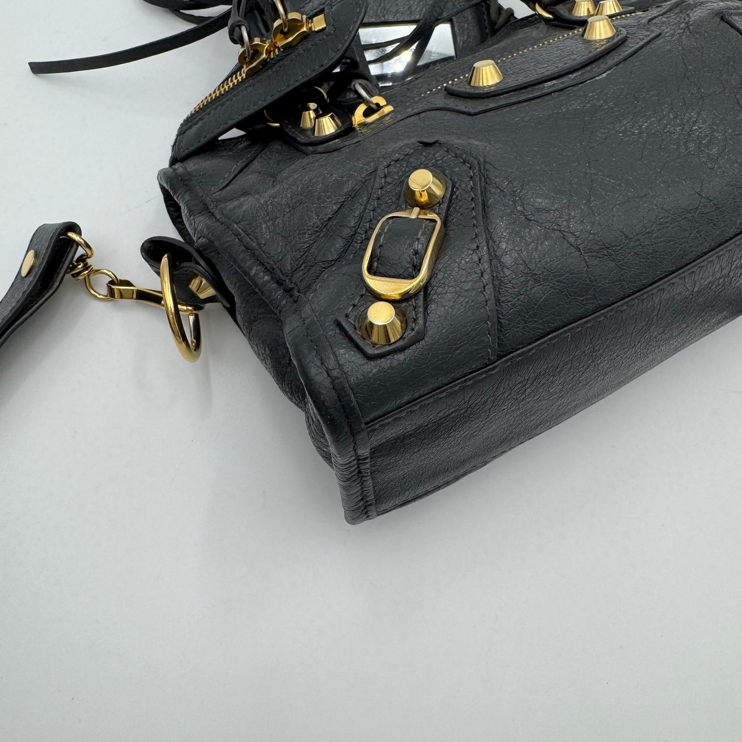 Balenciaga Gray Leather Mini City GHW