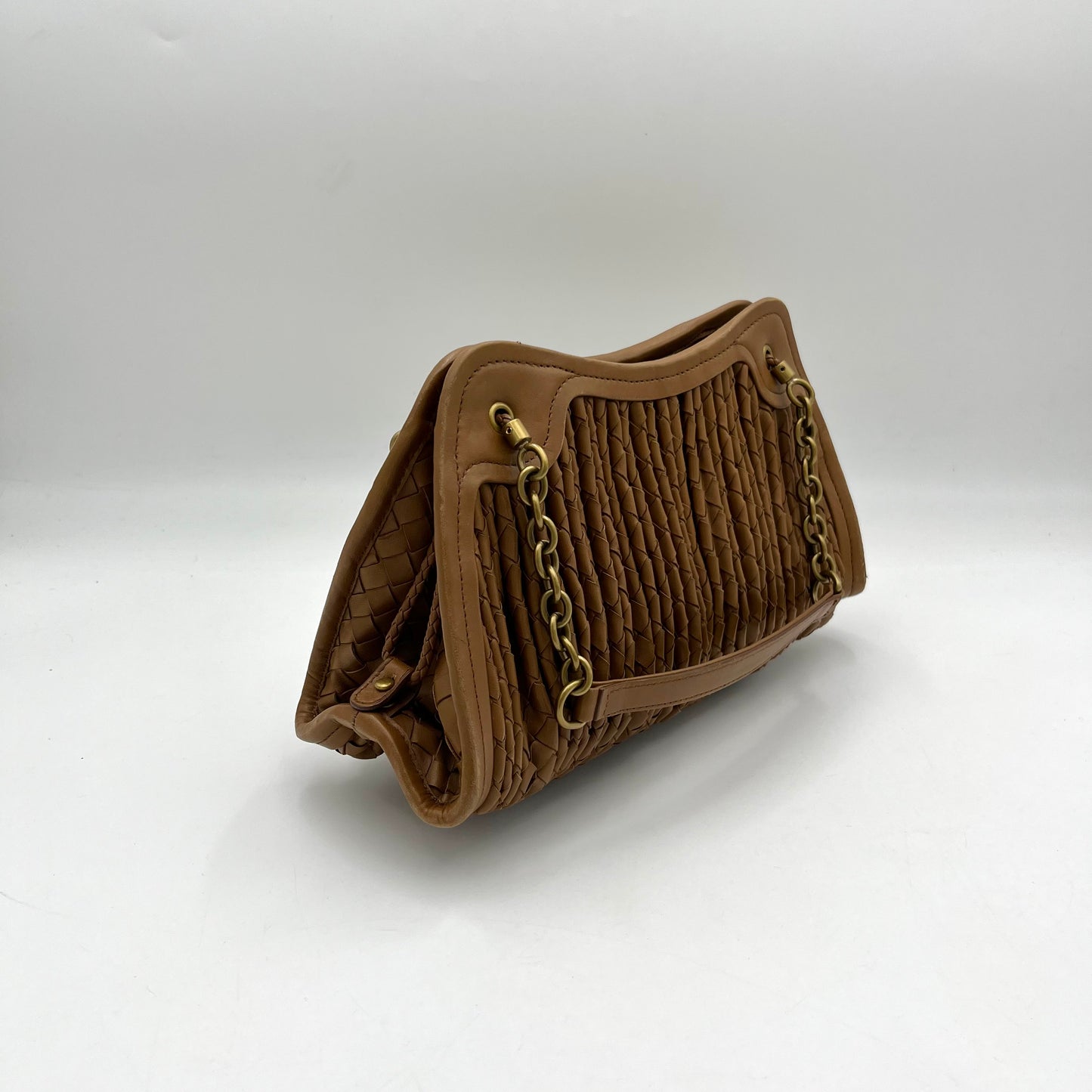 Bottega Veneta Brown Pleated Intrecciato Leather Satchel