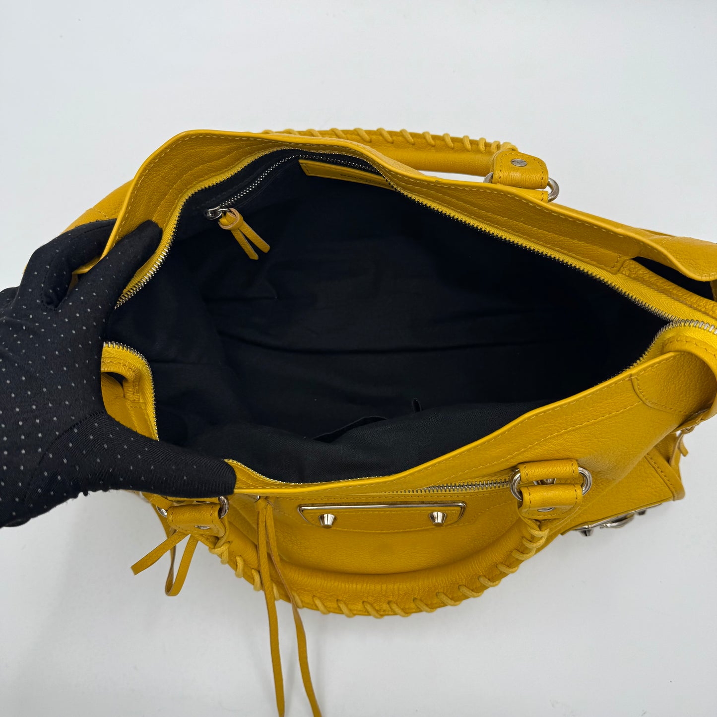 Balenciaga Yellow Leather Metallic Edge City SHW