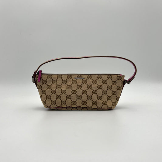 Gucci Brown Monogram Canvas Pink Sherryline Boat Pochette
