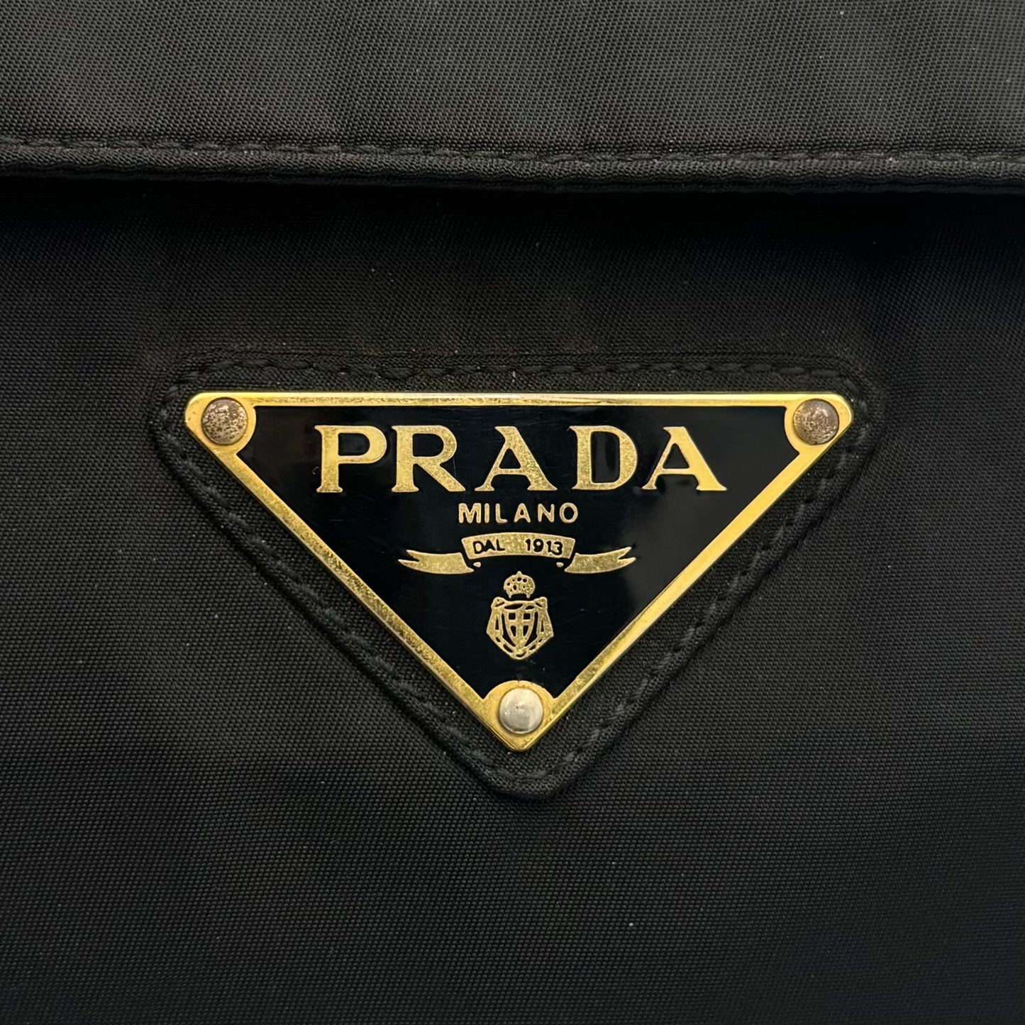 Prada Black Nylon Flap Gold Handle Handbag
