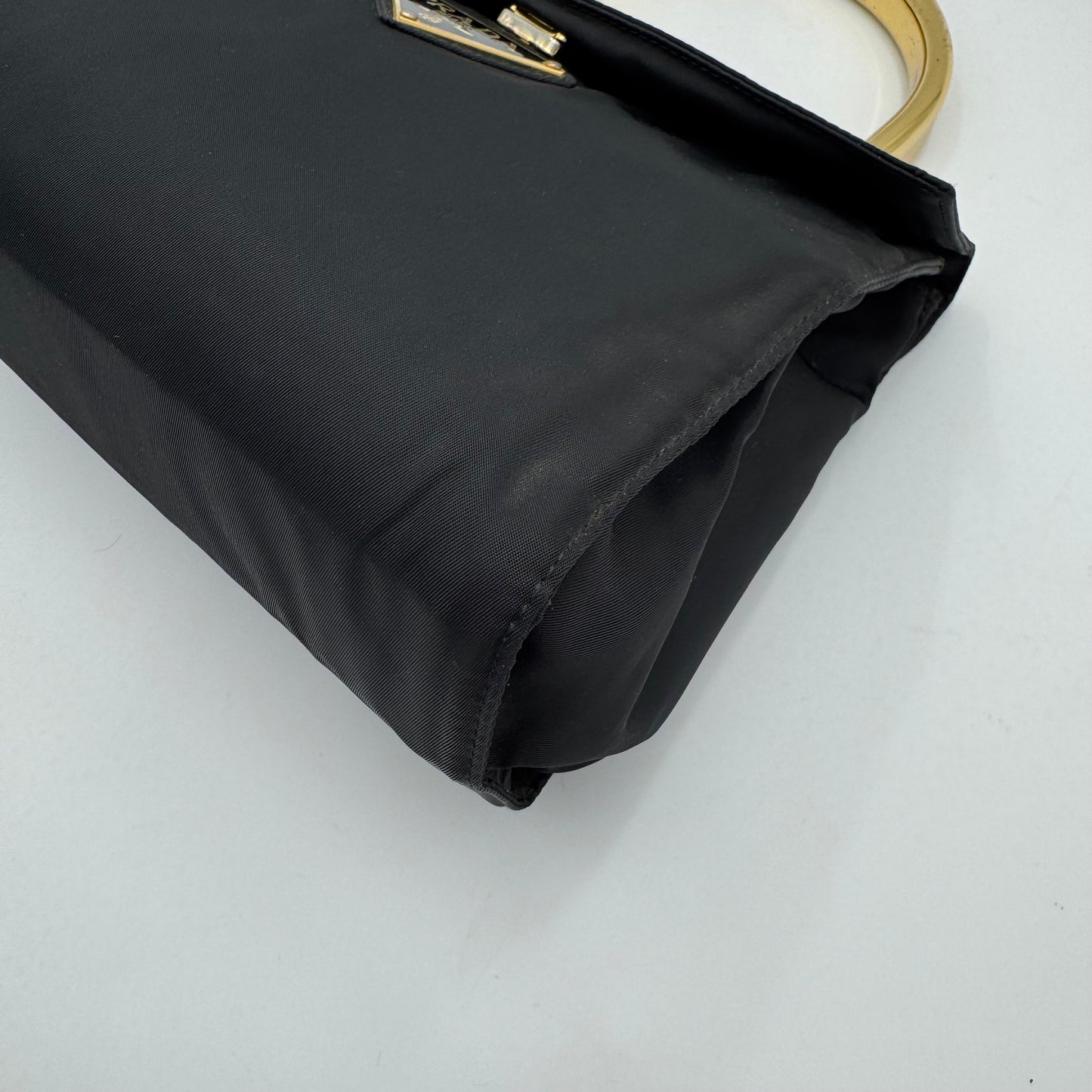 Prada Black Nylon Flap Gold Handle Handbag