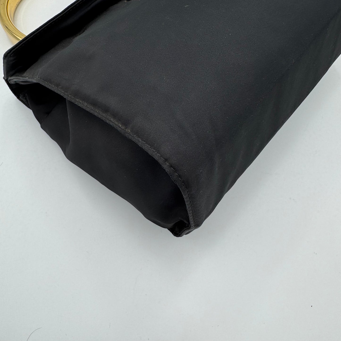 Prada Black Nylon Flap Gold Handle Handbag