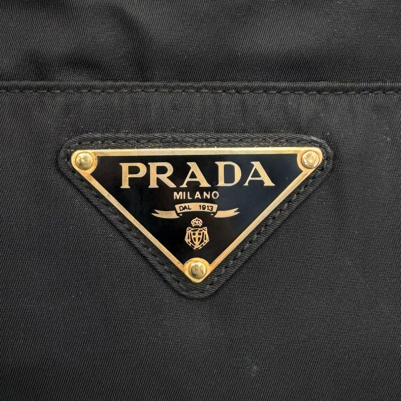 Prada Black Nylon Gold Handle Zip Handbag