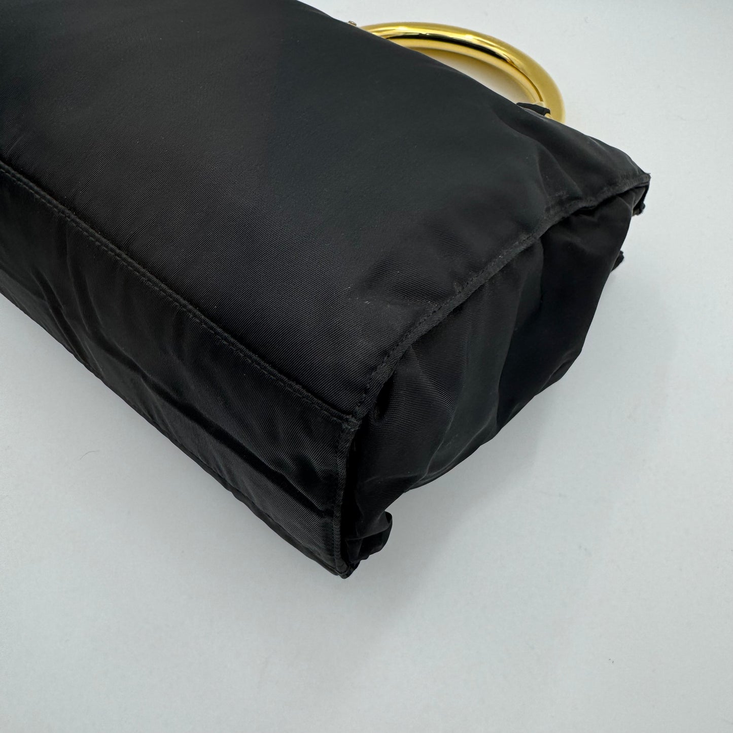 Prada Black Nylon Gold Handle Zip Handbag