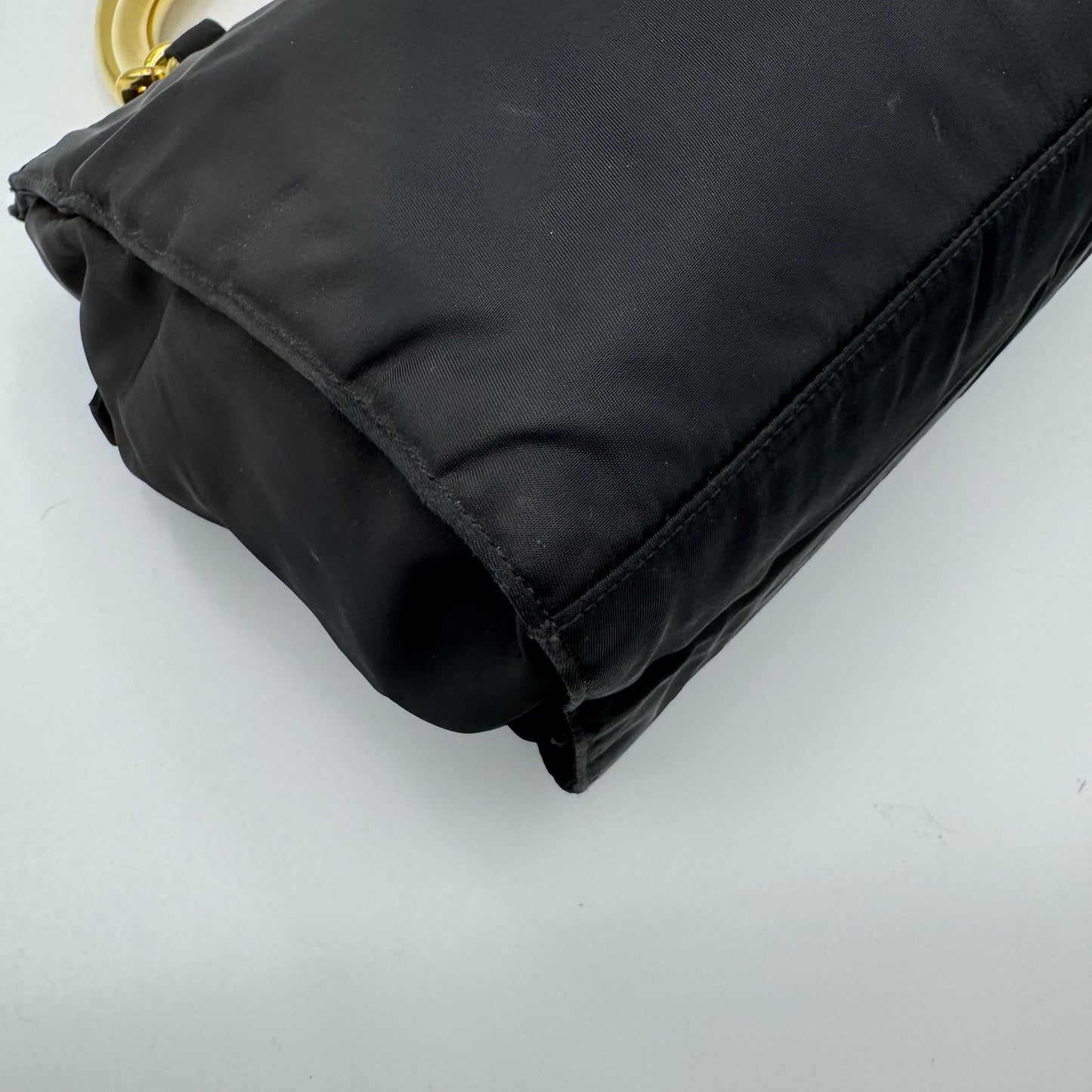 Prada Black Nylon Gold Handle Zip Handbag