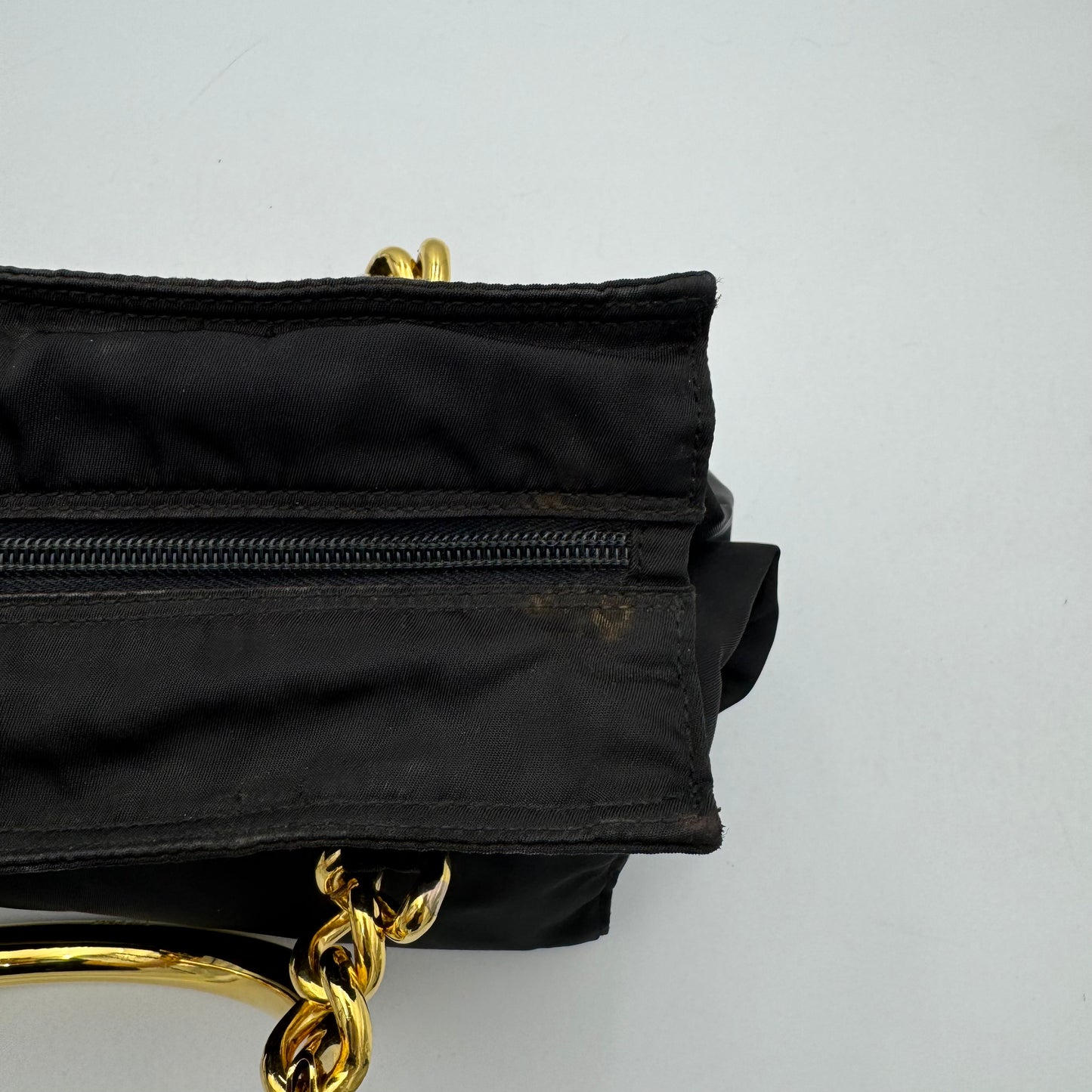Prada Black Nylon Gold Handle Zip Handbag