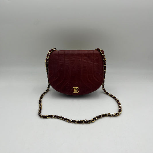 Chanel Burgundy Halfmoon Chain Crossbody