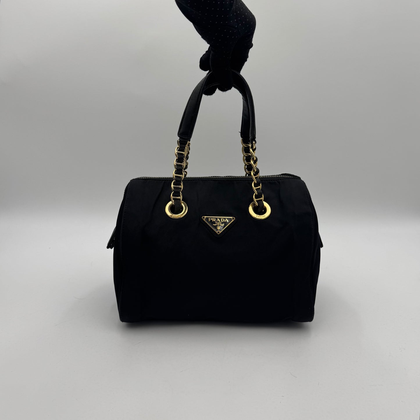 Prada Black Nylon Chain Mini Boston