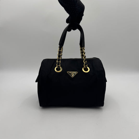 Prada Black Nylon Chain Mini Boston