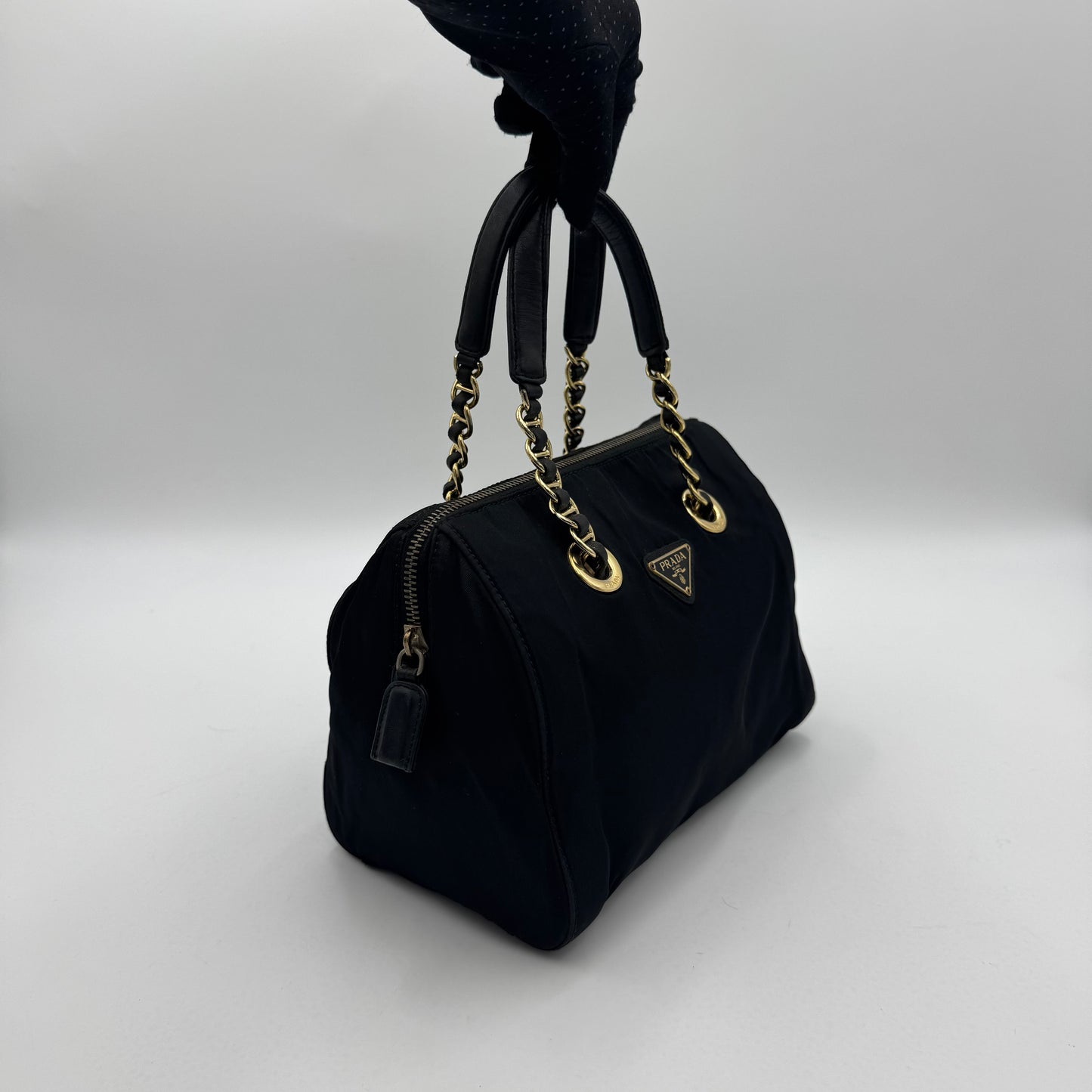 Prada Black Nylon Chain Mini Boston