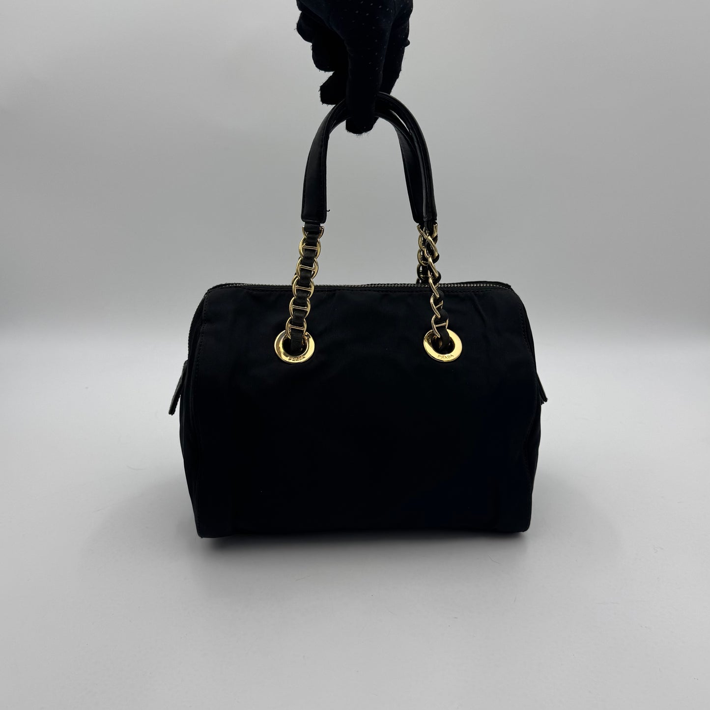 Prada Black Nylon Chain Mini Boston