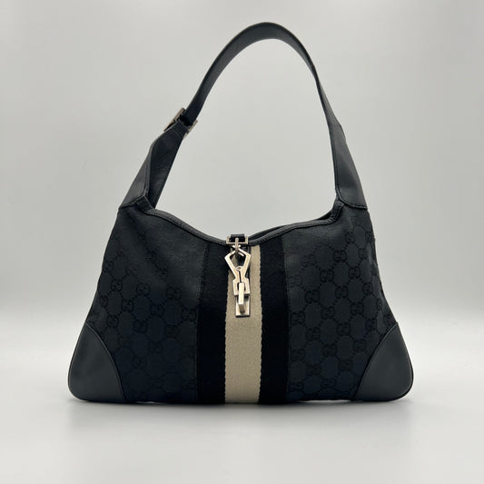 Gucci Black Monogram Canvas White Stripe Jackie Bag