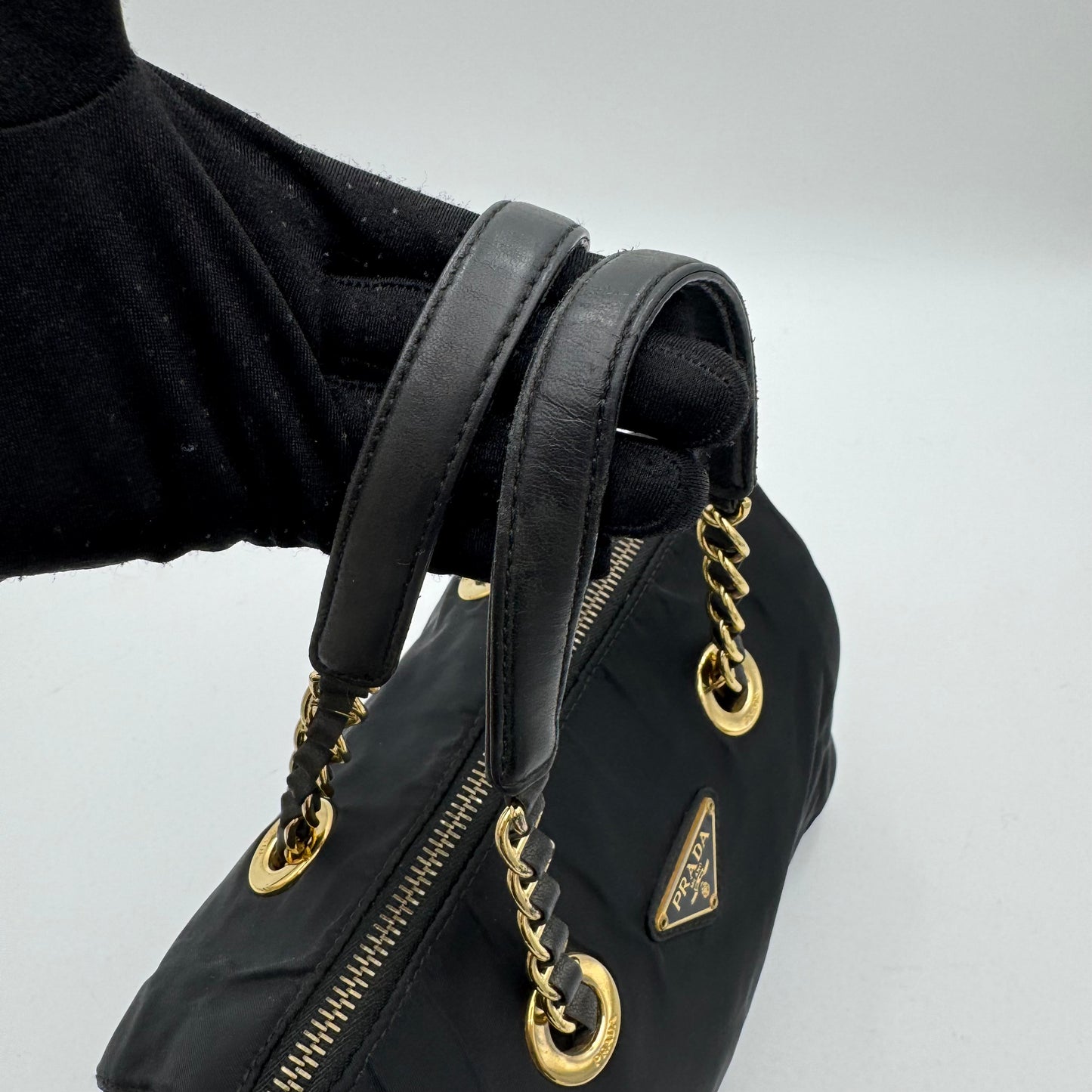 Prada Black Nylon Chain Mini Boston