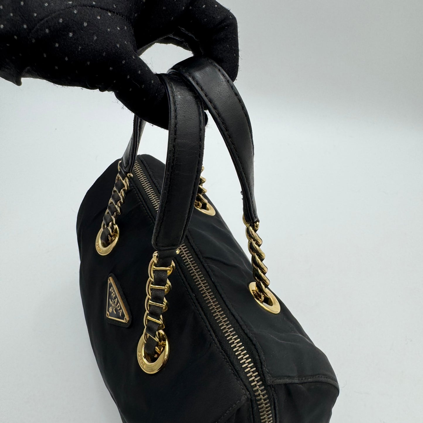 Prada Black Nylon Chain Mini Boston