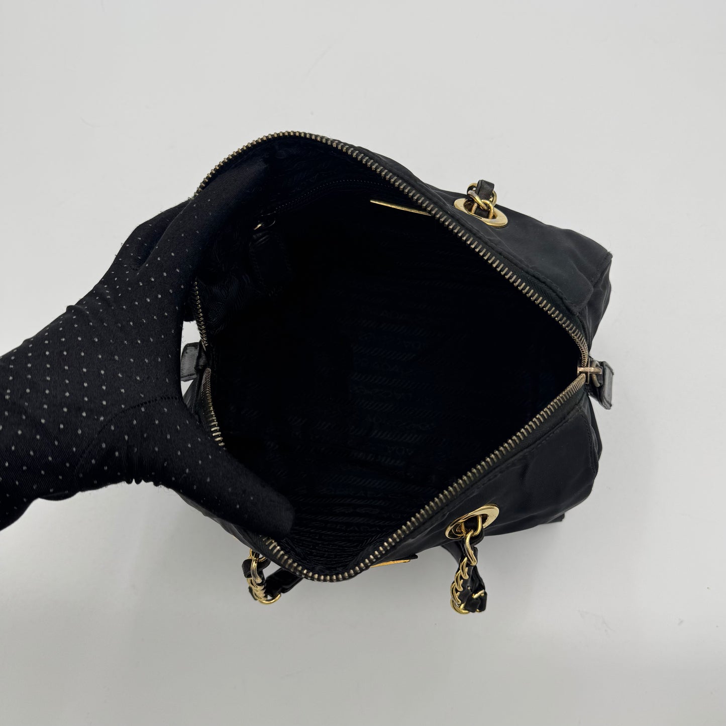 Prada Black Nylon Chain Mini Boston