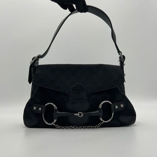 Gucci Monogram Canvas and Leather Horsebit 1955 Chain Shoulder Bag