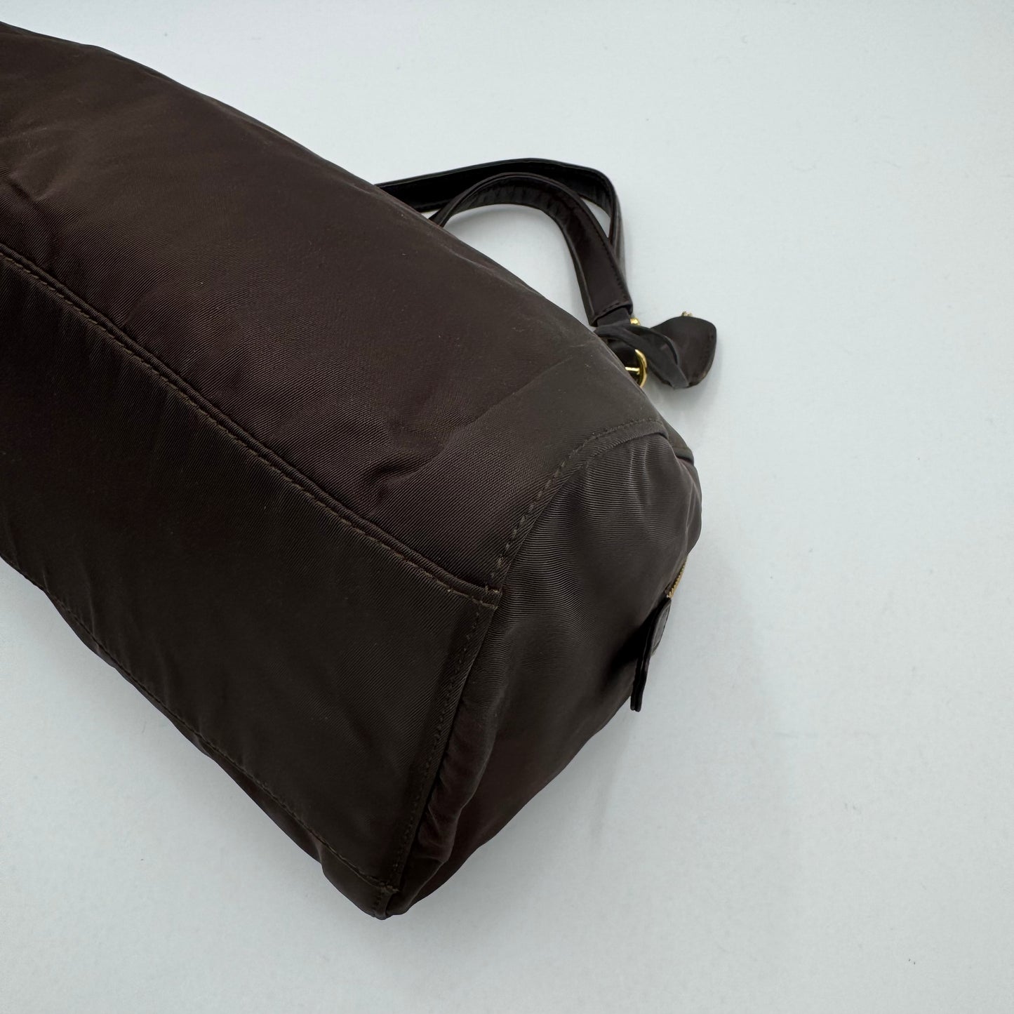 Prada Dark Brown Nylon and Leather Chain Mini Boston GHW