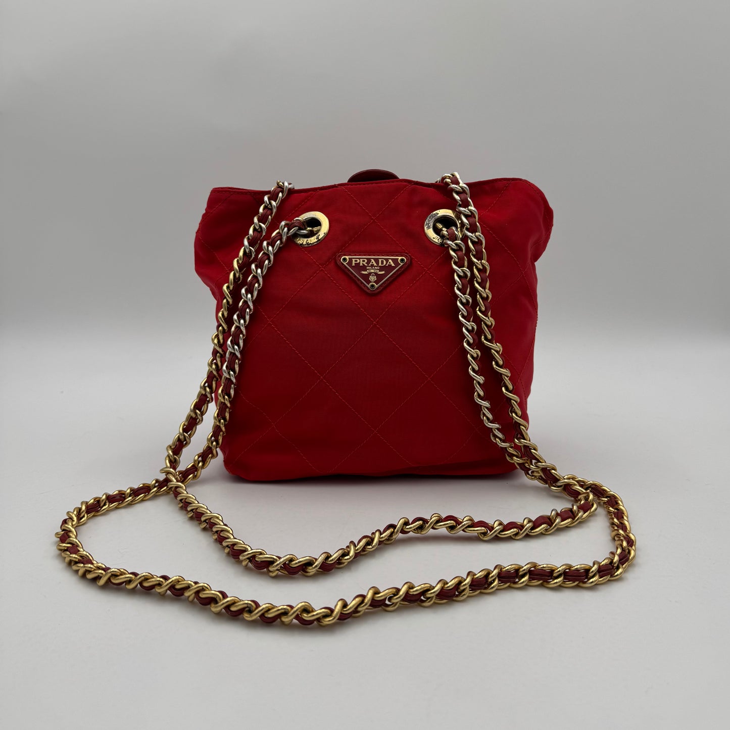 Prada Red Quilted Nylon Small Chain Bag GHW