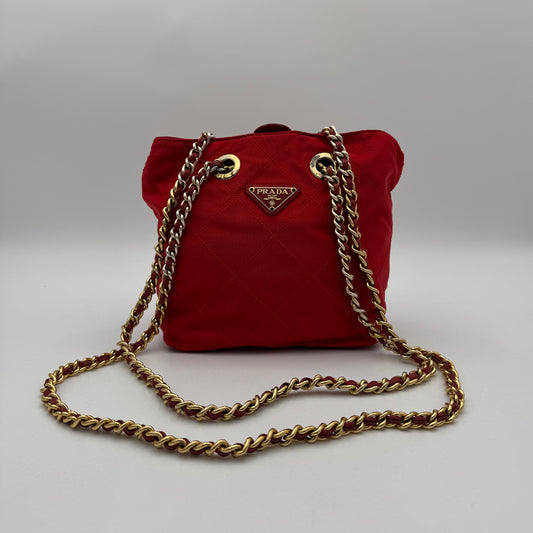 Prada Red Quilted Nylon Small Chain Bag GHW
